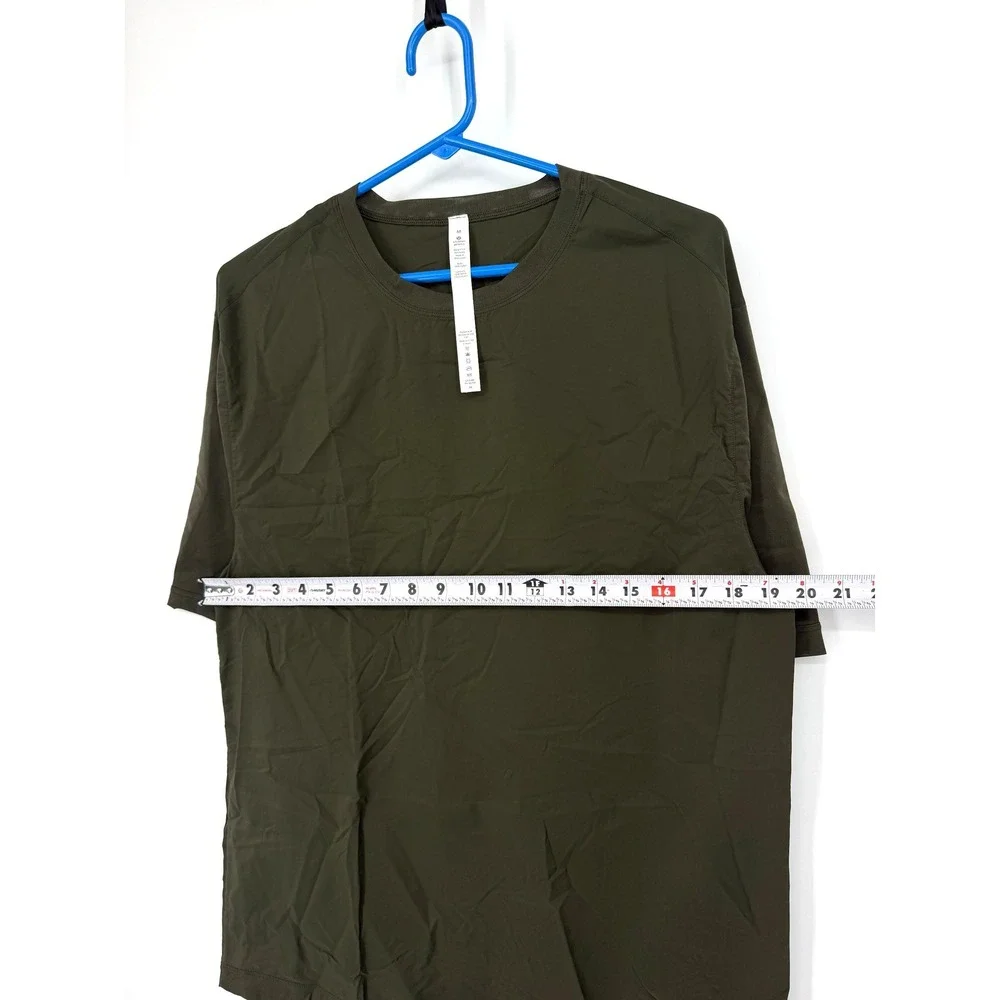 Lululemon Athletica Mens Short Sleeve Shirt Dark Olive Green Nylon Mesh Vent M